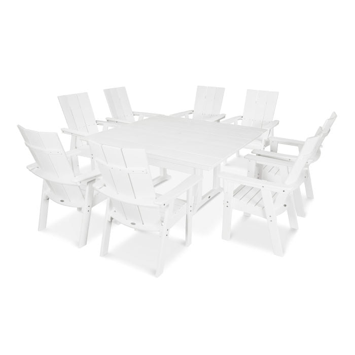 POLYWOOD Modern Curve back Adirondack 9-Piece Farmhouse Trestle Dining Set FREE SHIPPING