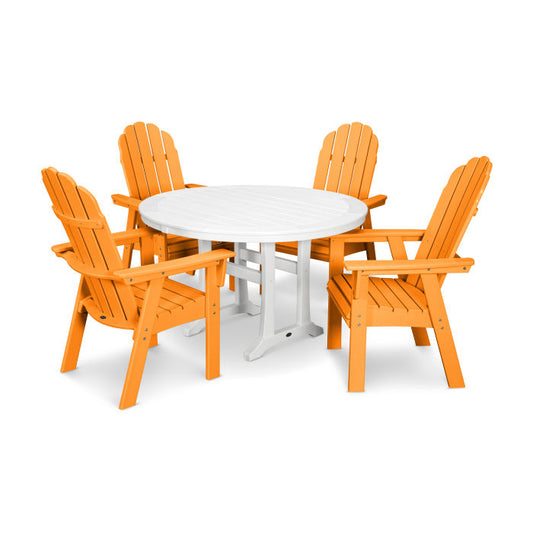 Polywood - Vineyard Curveback Adirondack 5-Piece Nautical Trestle Dining Set - FREE SHIPPING