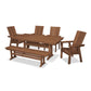 POLYWOOD Modern Curveback Adirondack 6-Piece Farmhouse Dining Set with Trestle Legs and Bench FREE SHIPPING