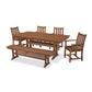 POLYWOOD Traditional Garden Arm Chair 6-Piece Farmhouse Dining Set with Trestle Legs and Bench FREE SHIPPING