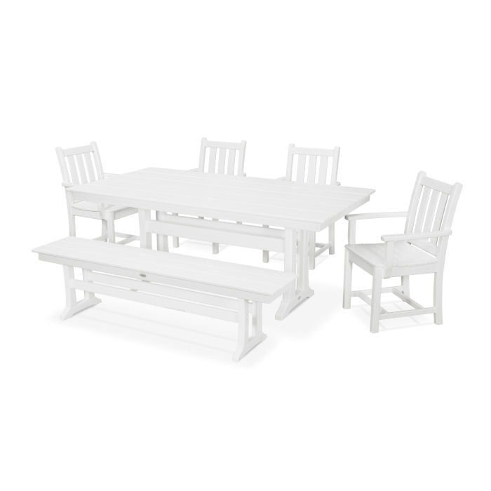POLYWOOD Traditional Garden Arm Chair 6-Piece Farmhouse Dining Set with Trestle Legs and Bench FREE SHIPPING