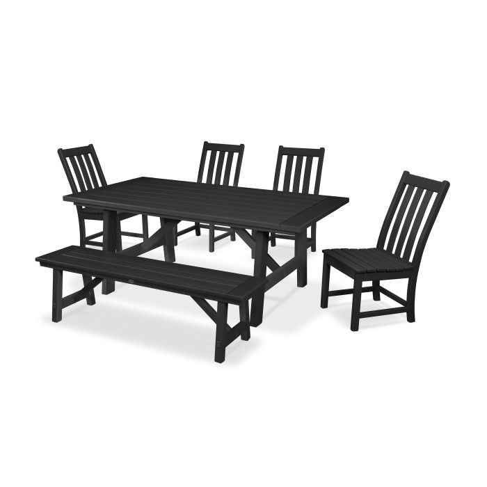 POLYWOOD Vineyard 6-Piece Rustic Farmhouse Side Chair Dining Set with Bench FREE SHIPPING