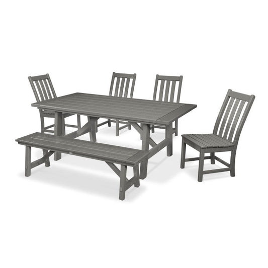 Polywood - Vineyard 6-Piece Rustic Farmhouse Side Chair Dining Set with Bench - FREE SHIPPING