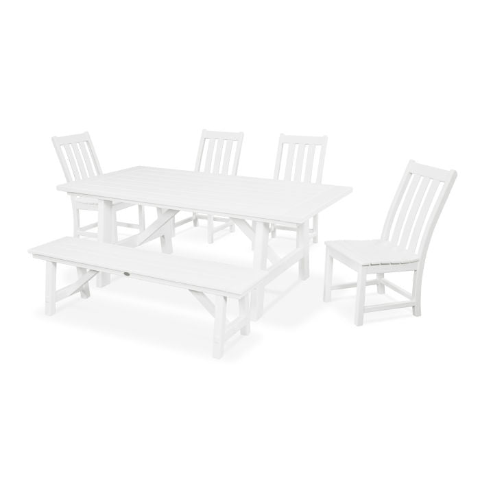 POLYWOOD Vineyard 6-Piece Rustic Farmhouse Side Chair Dining Set with Bench FREE SHIPPING