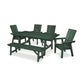 POLYWOOD Modern Curveback Adirondack 6-Piece Rustic Farmhouse Dining Set with Bench FREE SHIPPING