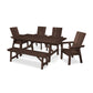 POLYWOOD Modern Curveback Adirondack 6-Piece Rustic Farmhouse Dining Set with Bench FREE SHIPPING
