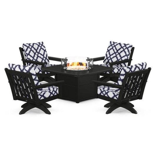POLYWOOD Vineyard 5-Piece Deep Seating Swivel Conversation Set with Fire Pit Table FREE SHIPPING