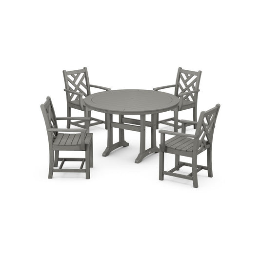 Polywood - Chippendale 5-Piece Nautical Trestle Dining Arm Chair Set - FREE SHIPPING