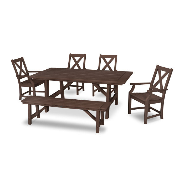 POLYWOOD Braxton 6-Piece Rustic Farmhouse Arm Chair Dining Set with Bench FREE SHIP PPING