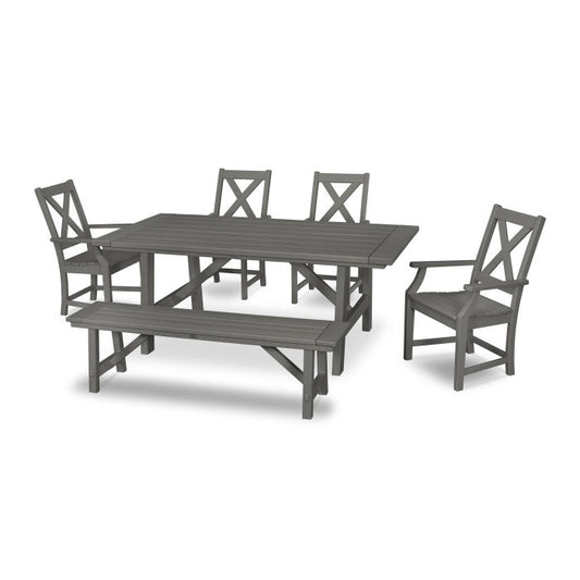 POLYWOOD Braxton 6-Piece Rustic Farmhouse Arm Chair Dining Set with Bench FREE SHIP PPING