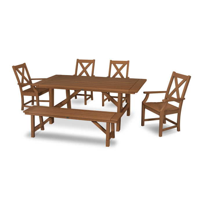 POLYWOOD Braxton 6-Piece Rustic Farmhouse Arm Chair Dining Set with Bench FREE SHIP PPING