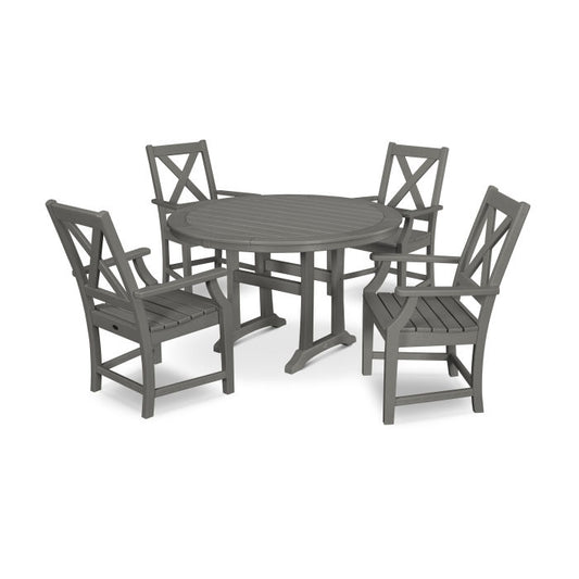 POLYWOOD Braxton 5-Piece Nautical Trestle Arm Chair Dining Set FREE SHIPPING