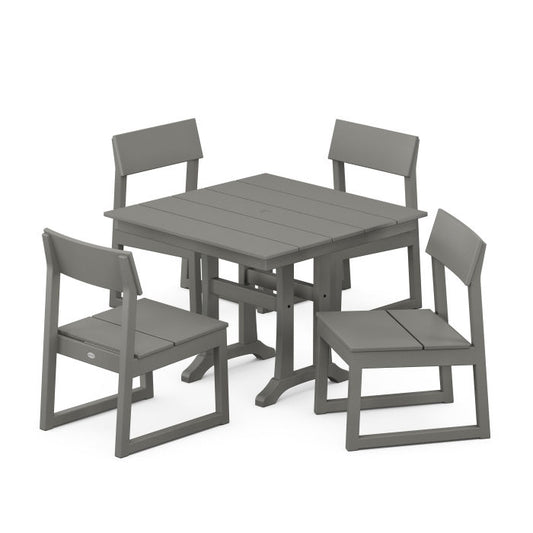 Polywood - EDGE 5-Piece Farmhouse Trestle Side Chair Dining Set - FREE SHIPPING