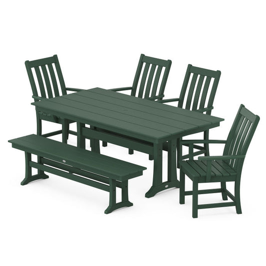 POLYWOOD - Vineyard 6-Piece Arm Chair Farmhouse Dining Set with Trestle Legs & Bench - FREE SHIPPING