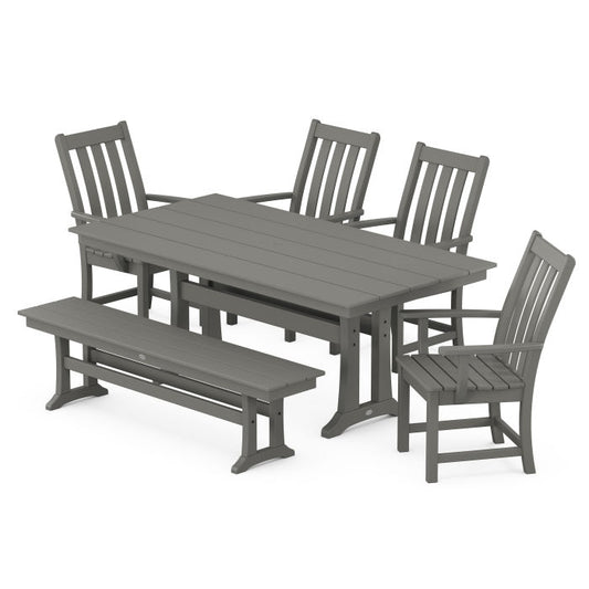 Polywood - Vineyard 6-Piece Arm Chair Farmhouse Dining Set with Trestle Legs & Bench - FREE SHIPPING