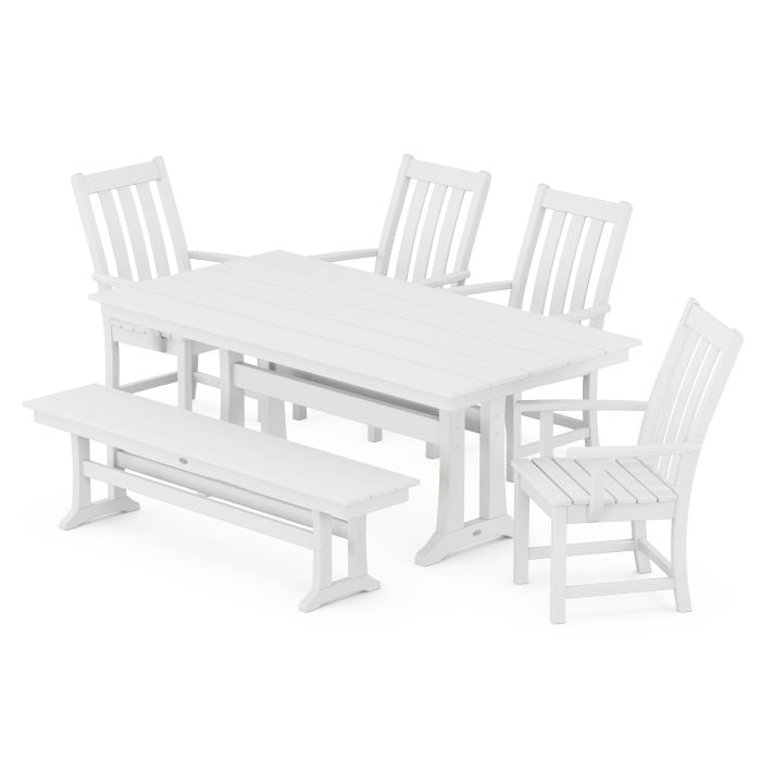 POLYWOOD Vineyard 6-Piece Armchair Farmhouse Dining Set with Trestle Legs and Bench FREE SHIPPING