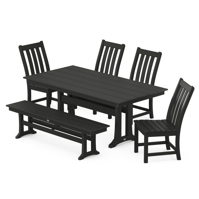 POLYWOOD Vineyard Side Chair 6-Piece Farmhouse Dining Set with Trestle Legs and Bench FREE SHIPPING