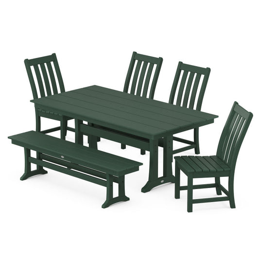 POLYWOOD - Vineyard Side Chair 6-Piece Farmhouse Dining Set with Trestle Legs & Bench - FREE SHIPPING