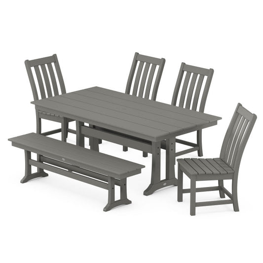 POLYWOOD Vineyard Side Chair 6-Piece Farmhouse Dining Set with Trestle Legs and Bench FREE SHIPPING