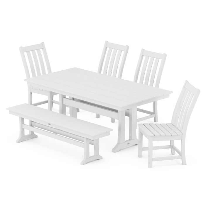 POLYWOOD Vineyard Side Chair 6-Piece Farmhouse Dining Set with Trestle Legs and Bench FREE SHIPPING