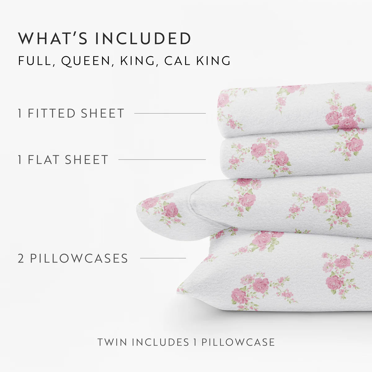 Rose Bunch 4-Piece 100% Cotton Flannel Sheet Set