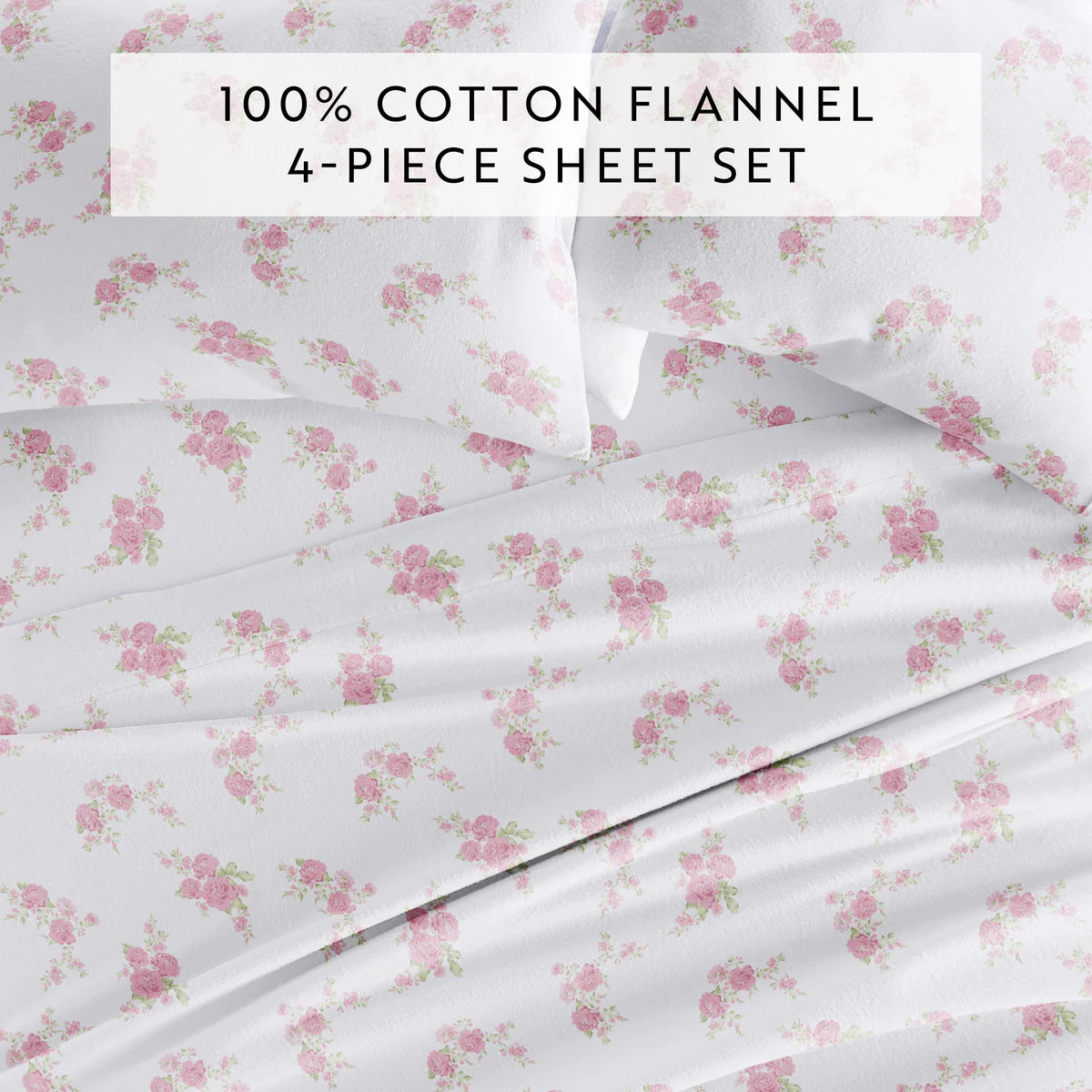 Rose Bunch 4-Piece 100% Cotton Flannel Sheet Set