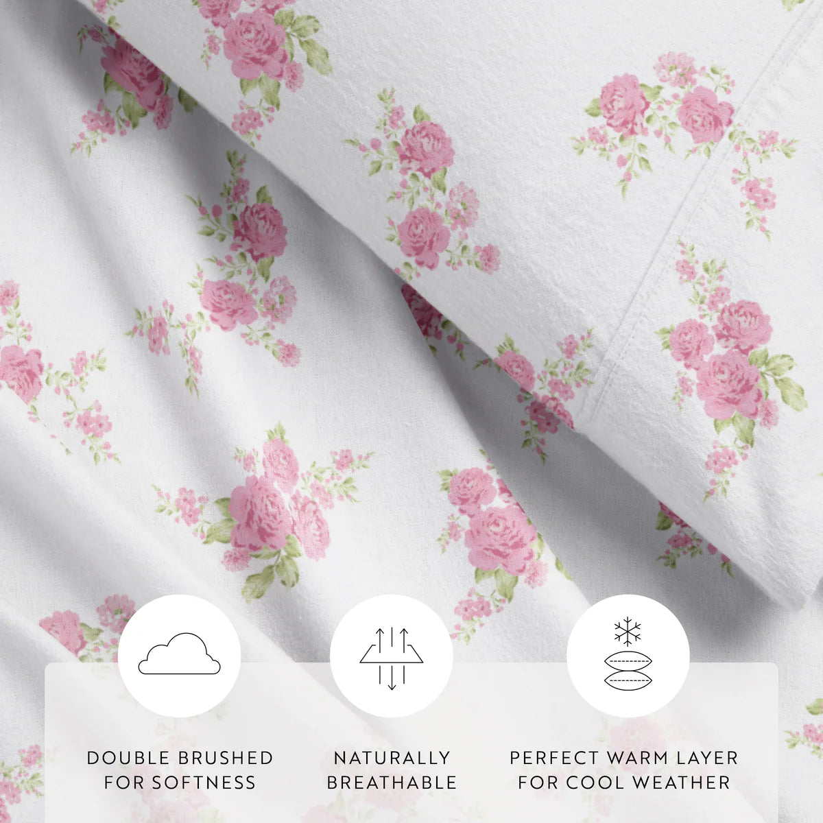 Rose Bunch 4-Piece 100% Cotton Flannel Sheet Set
