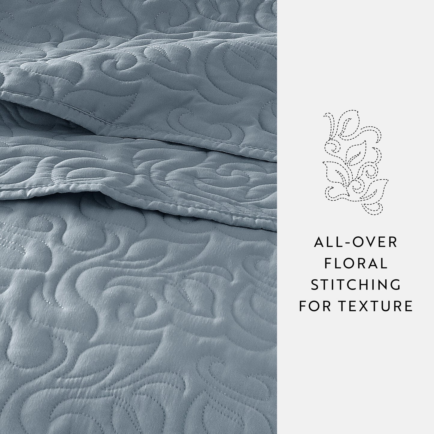 Lightweight Floral Stitch Quilted Coverlet Set