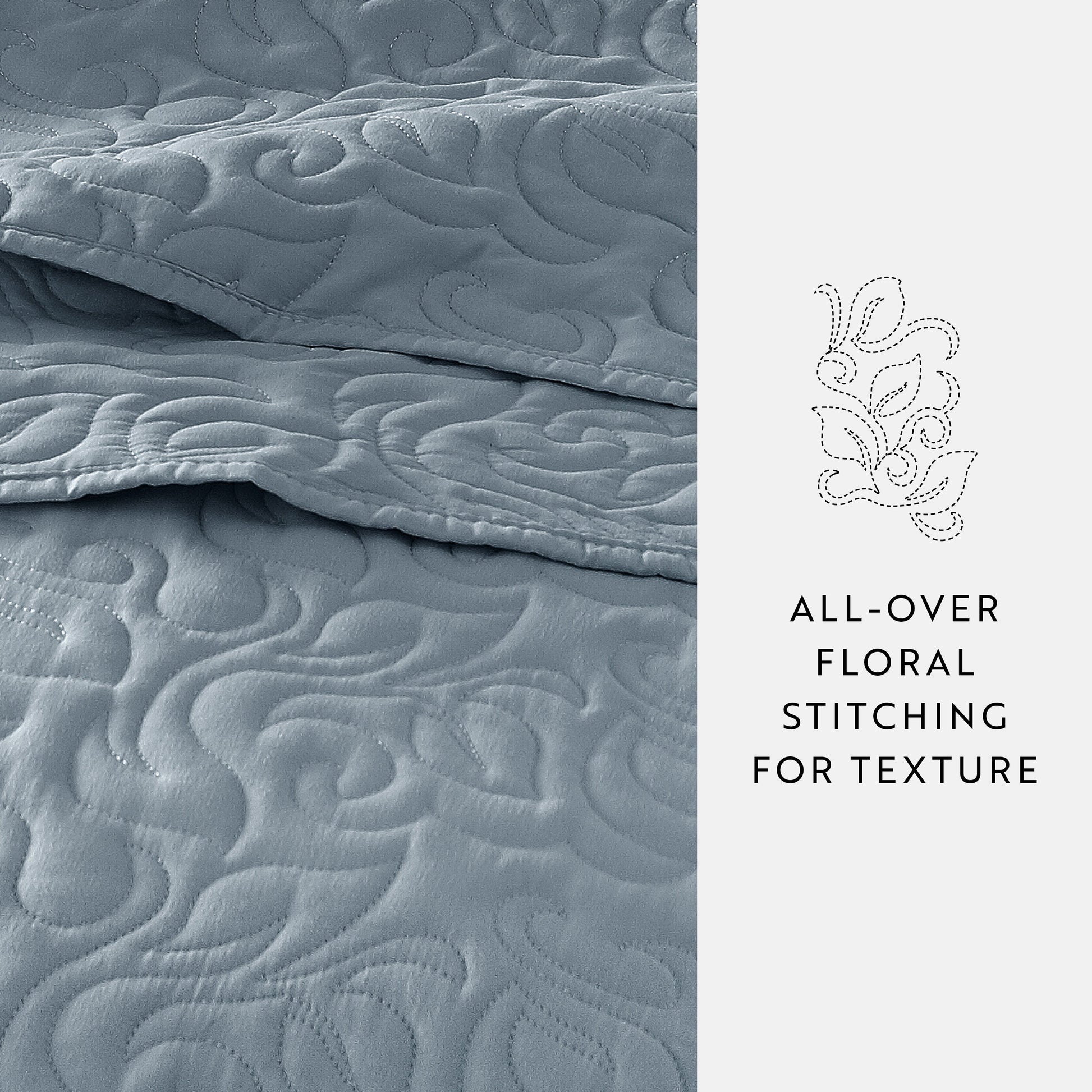 Lightweight Floral Stitch Quilted Coverlet Set