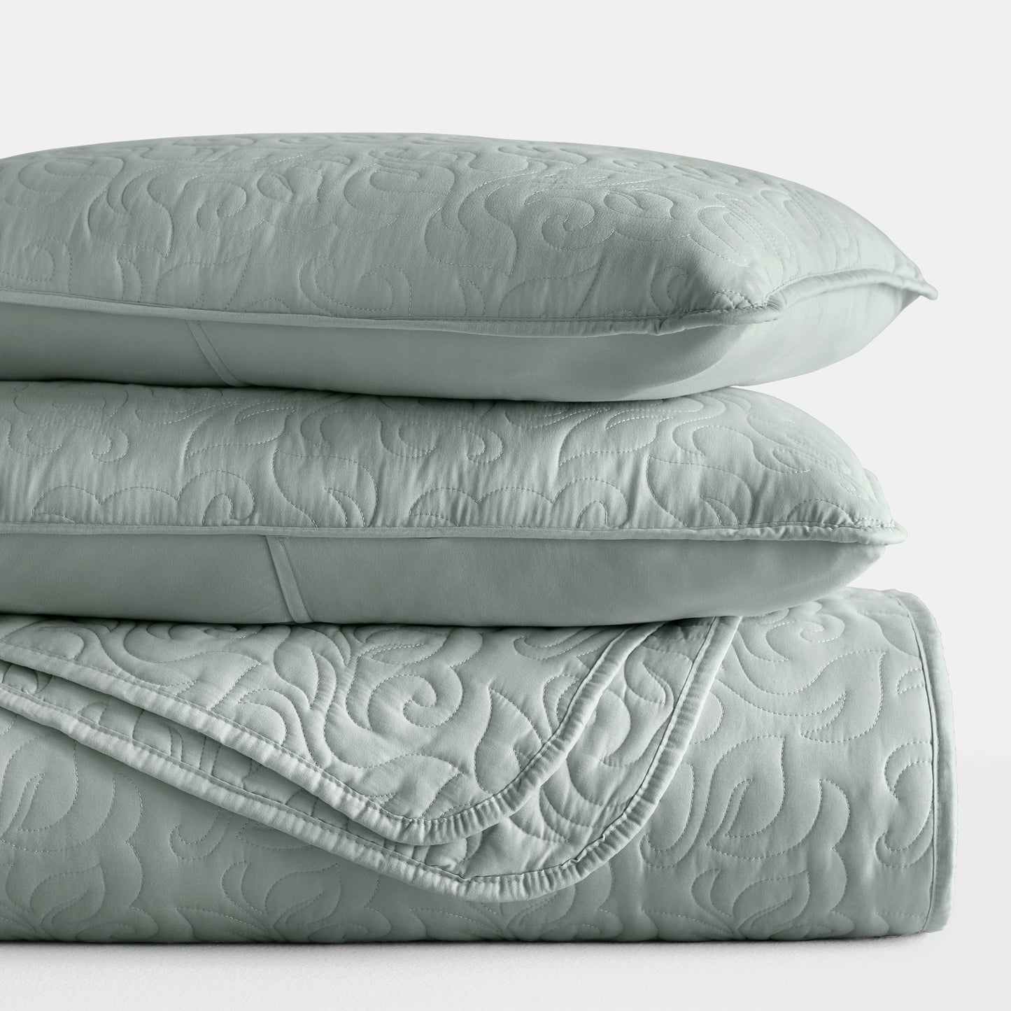 Lightweight Floral Stitch Quilted Coverlet Set