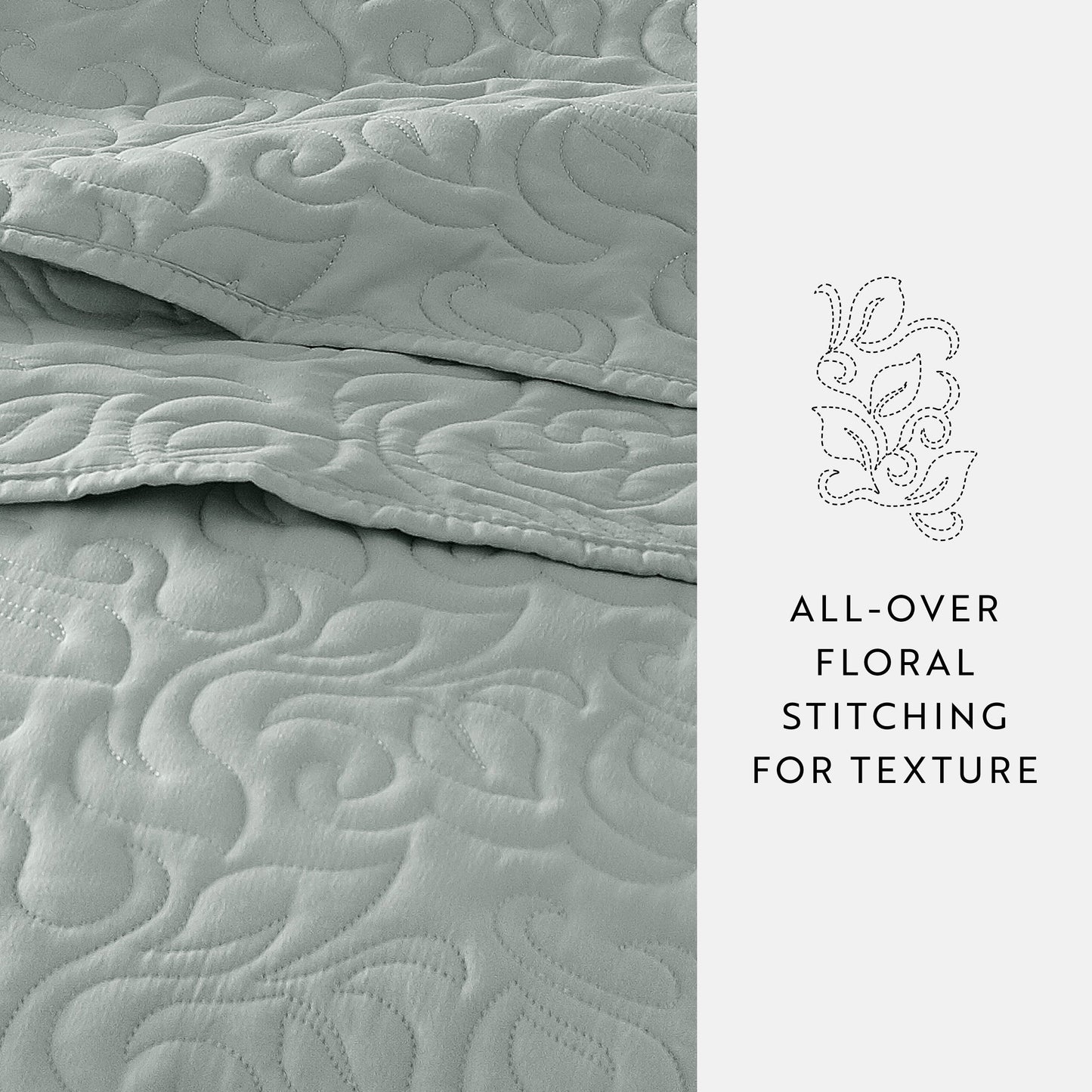 Lightweight Floral Stitch Quilted Coverlet Set