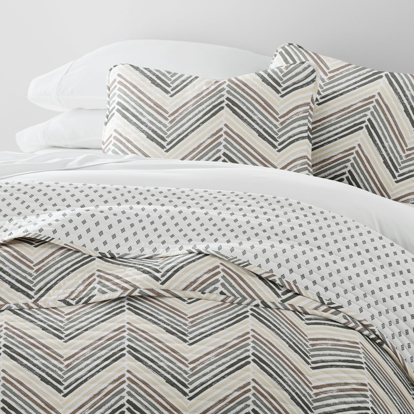 Painted Chevron Patterned Reversible Quilted Coverlet Set