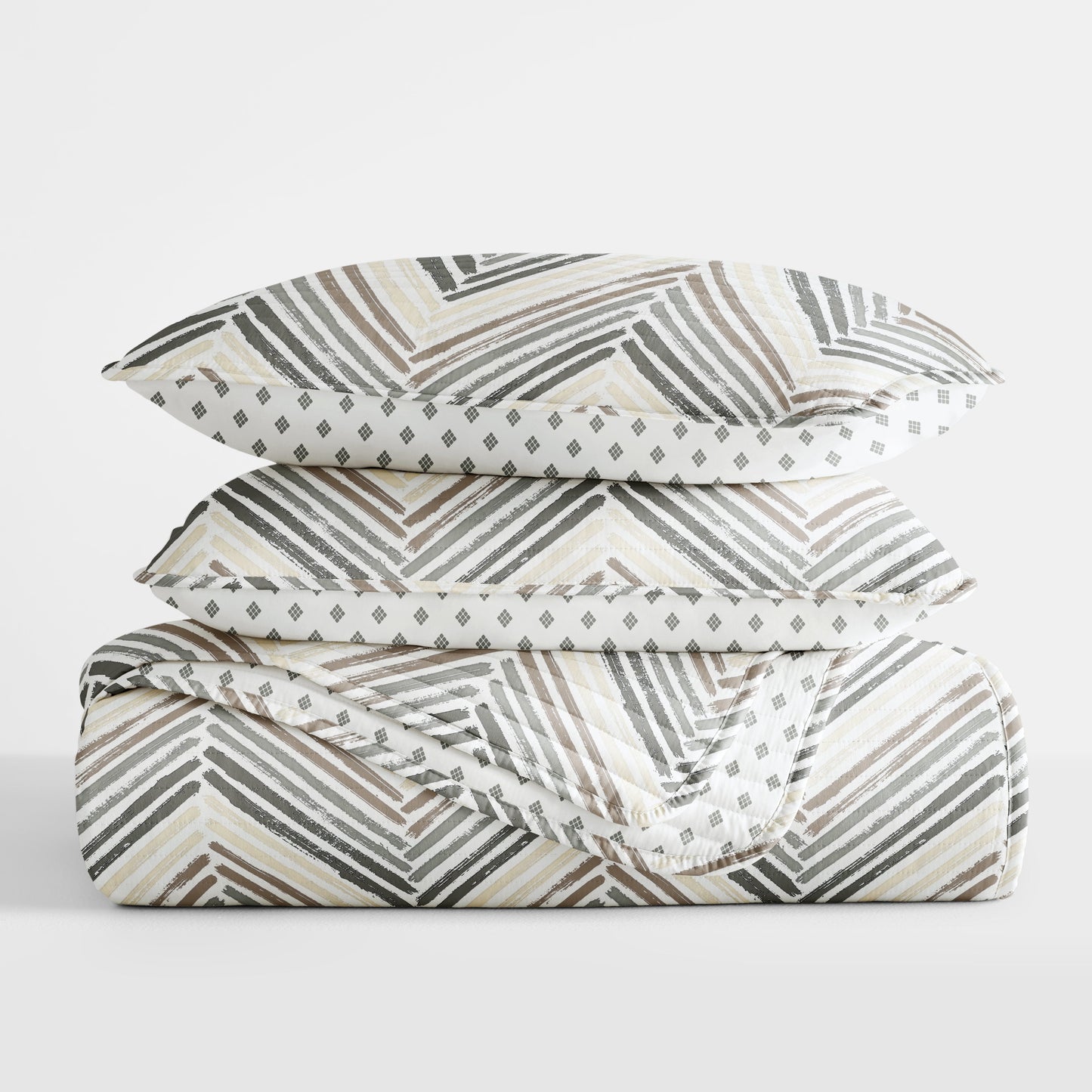 Painted Chevron Patterned Reversible Quilted Coverlet Set