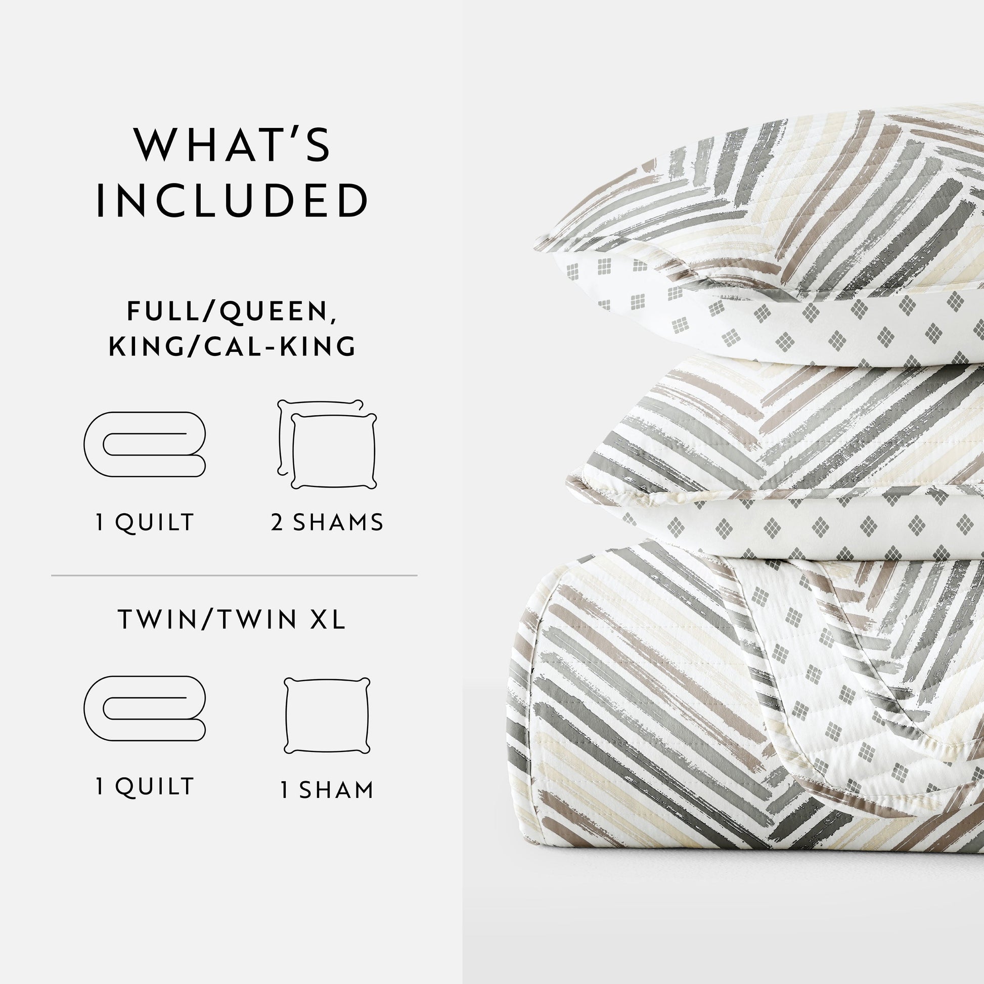 Painted Chevron Patterned Reversible Quilted Coverlet Set
