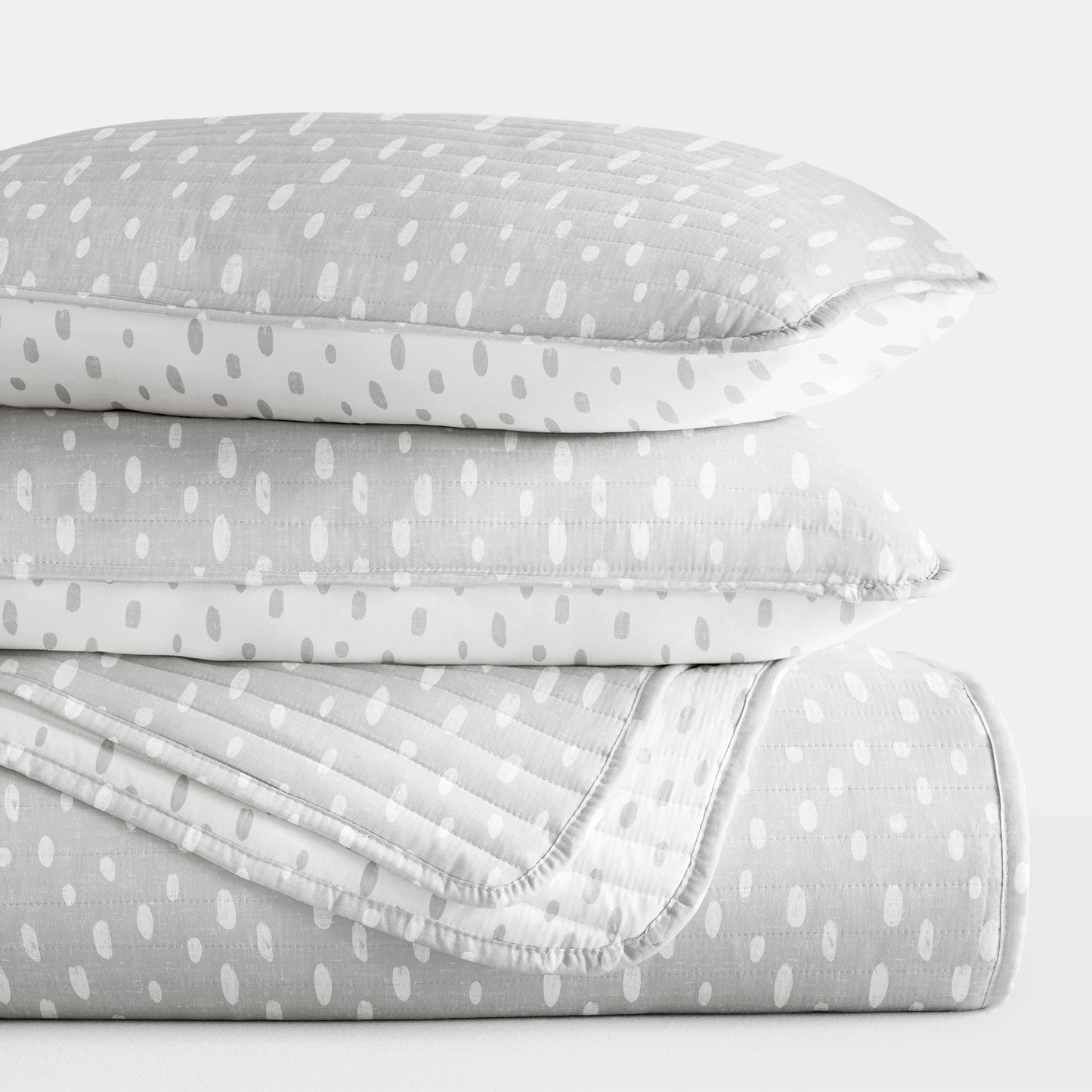 Neutral Dots Patterned Reversible Quilted Coverlet Set