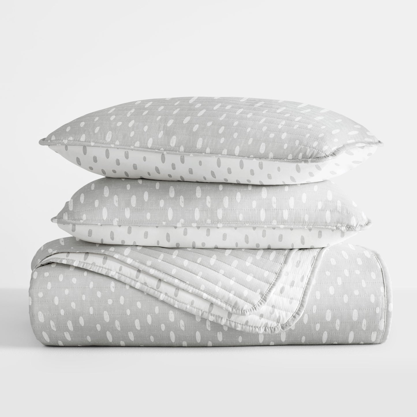 Neutral Dots Patterned Reversible Quilted Coverlet Set