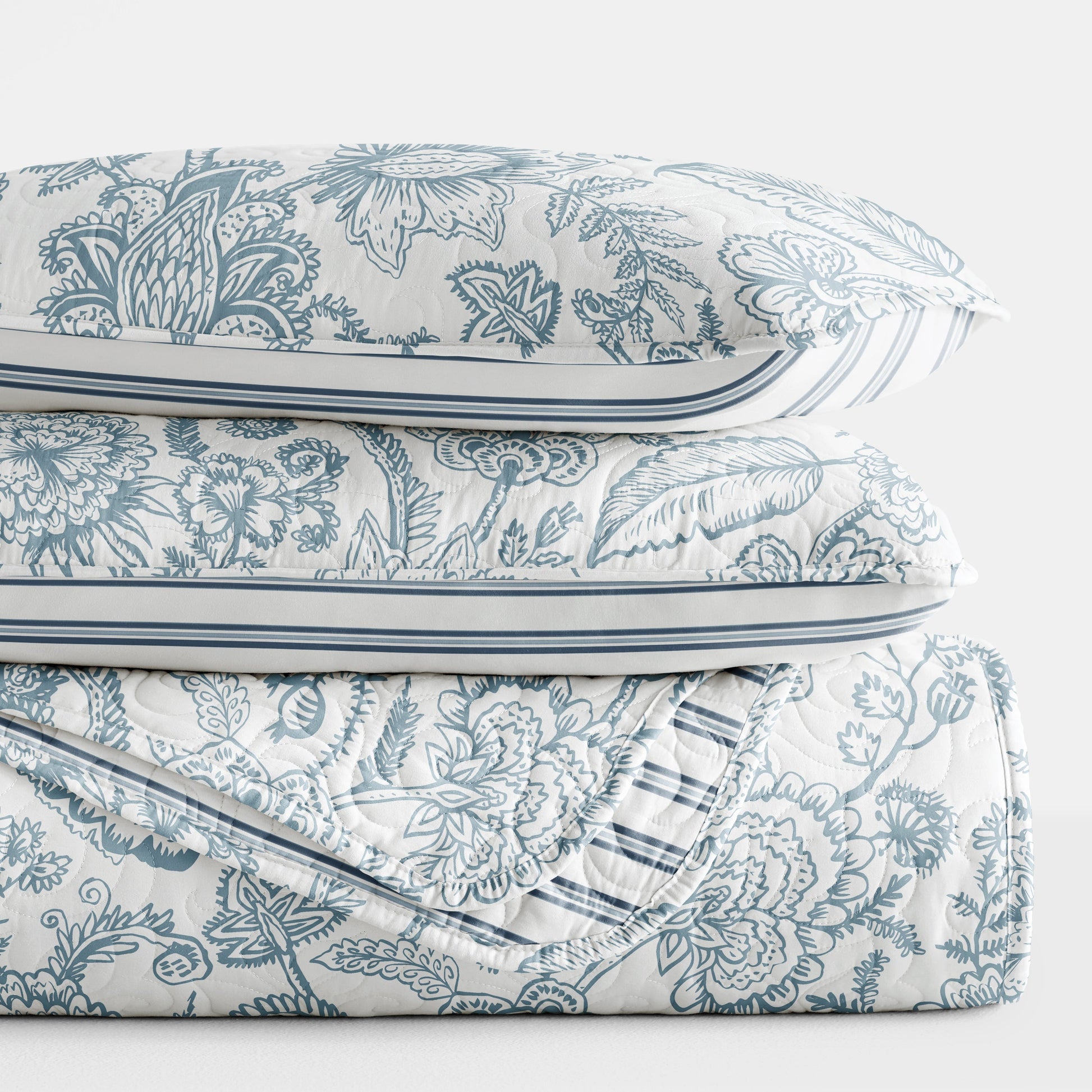 Jacobean Patterned Reversible Quilted Coverlet Set