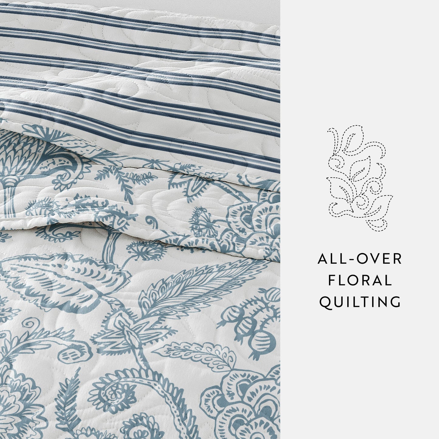 Jacobean Patterned Reversible Quilted Coverlet Set
