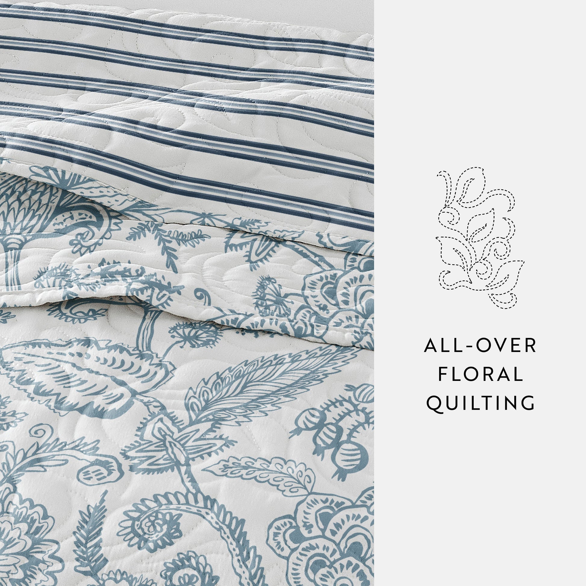 Jacobean Patterned Reversible Quilted Coverlet Set