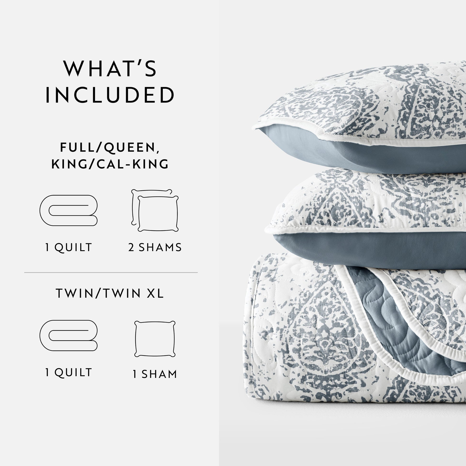 Classic Damask Patterned Reversible Quilted Coverlet Set