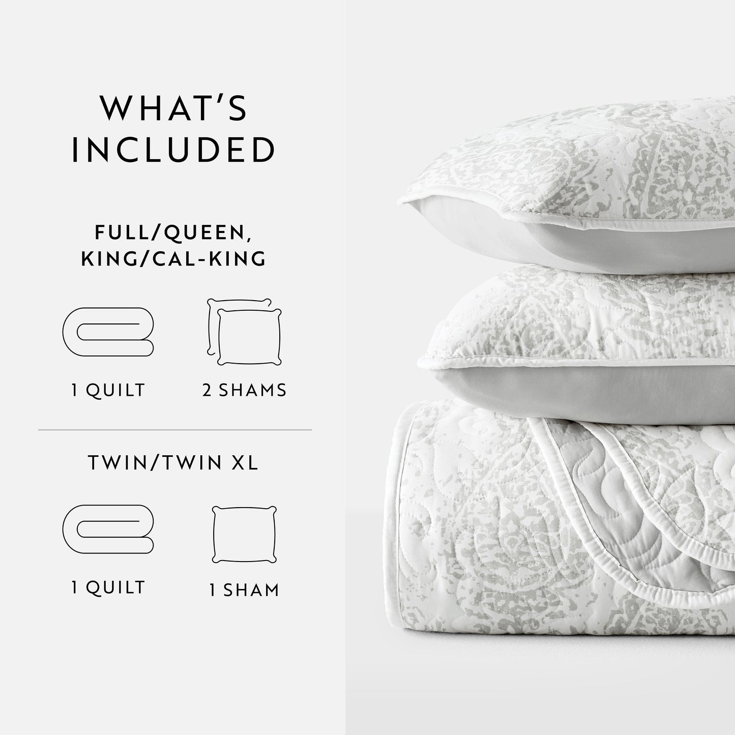 Classic Damask Patterned Reversible Quilted Coverlet Set
