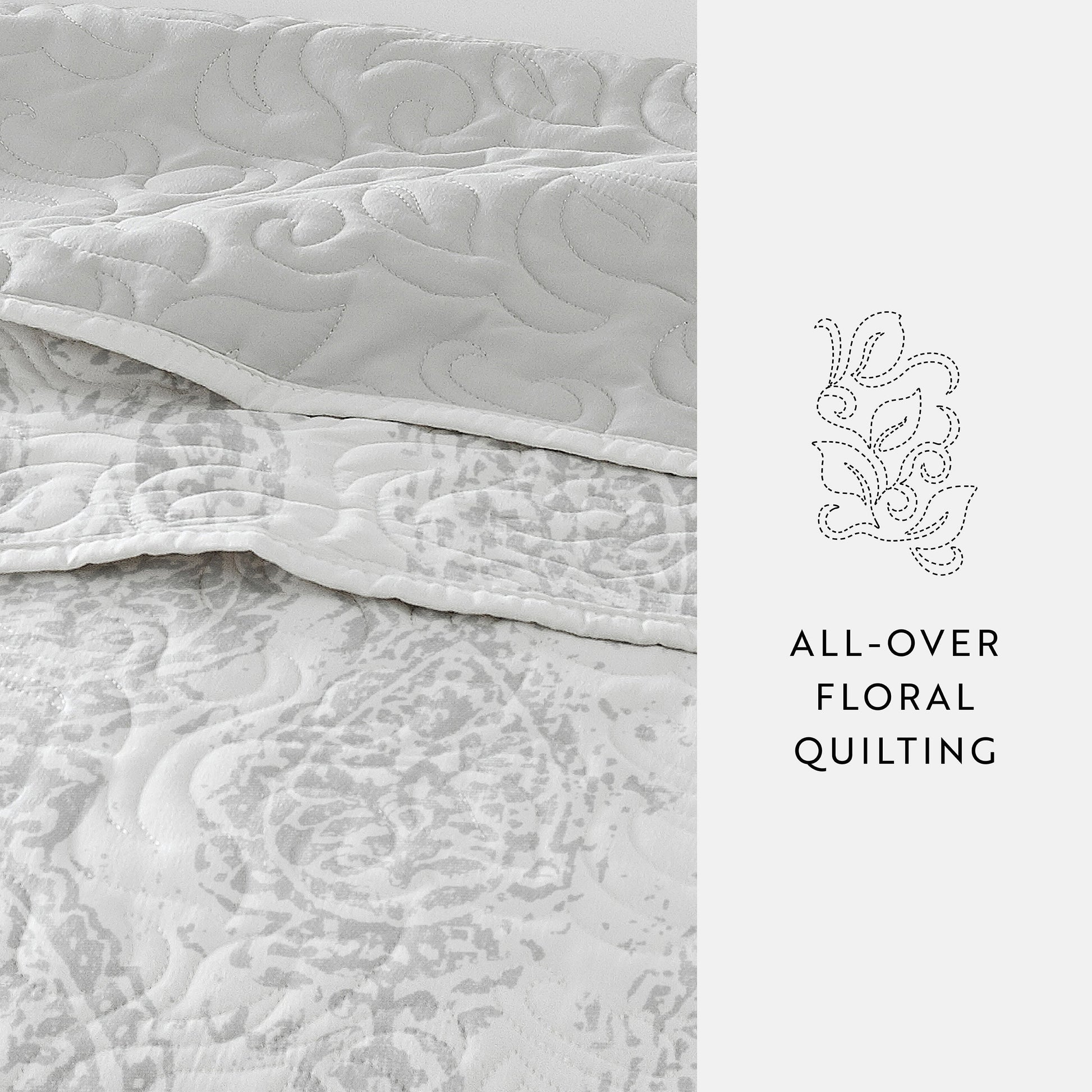 Classic Damask Patterned Reversible Quilted Coverlet Set