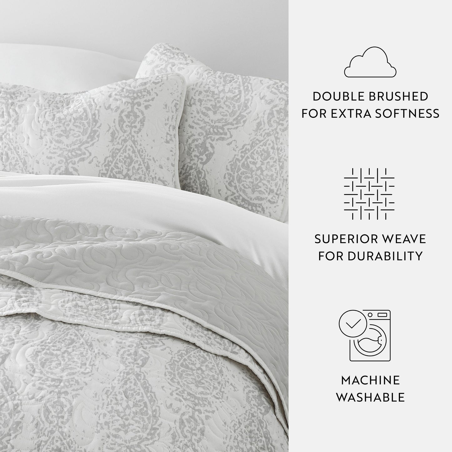 Classic Damask Patterned Reversible Quilted Coverlet Set
