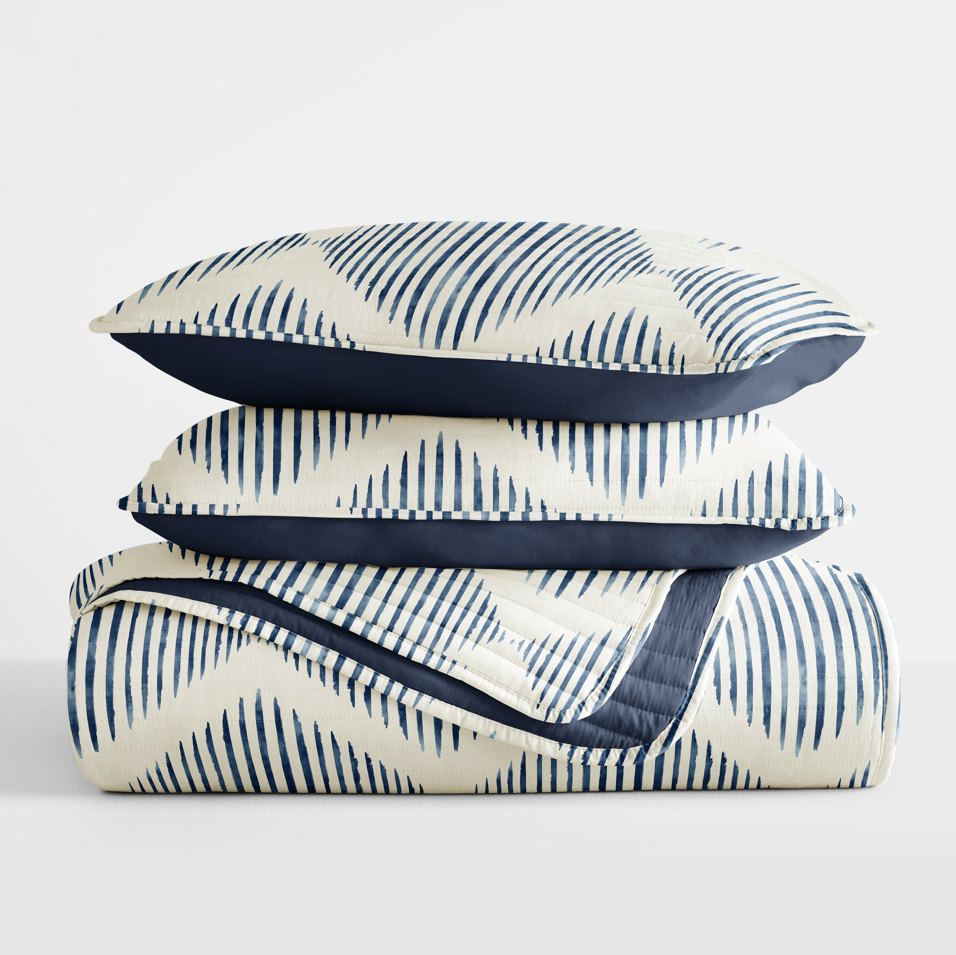 Distressed Diamond Patterned Reversible Quilted Coverlet Set