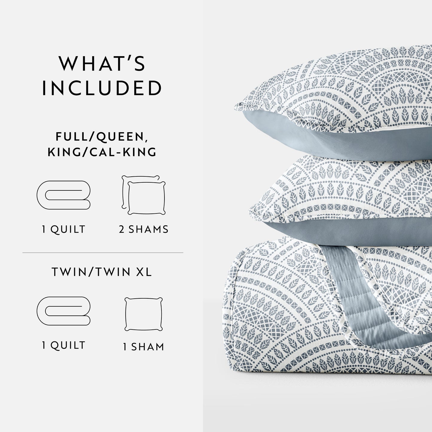 Scalloped Patterned Reversible Quilted Coverlet Set