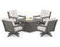 POLYWOOD  Vineyard 5-Piece Deep Seating Swivel Conversation Set with Fire Pit Table                                                      FREE SHIPPING