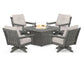 POLYWOOD  Vineyard 5-Piece Deep Seating Swivel Conversation Set with Fire Pit Table                                                      FREE SHIPPING