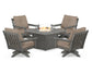 POLYWOOD  Vineyard 5-Piece Deep Seating Swivel Conversation Set with Fire Pit Table                                                      FREE SHIPPING