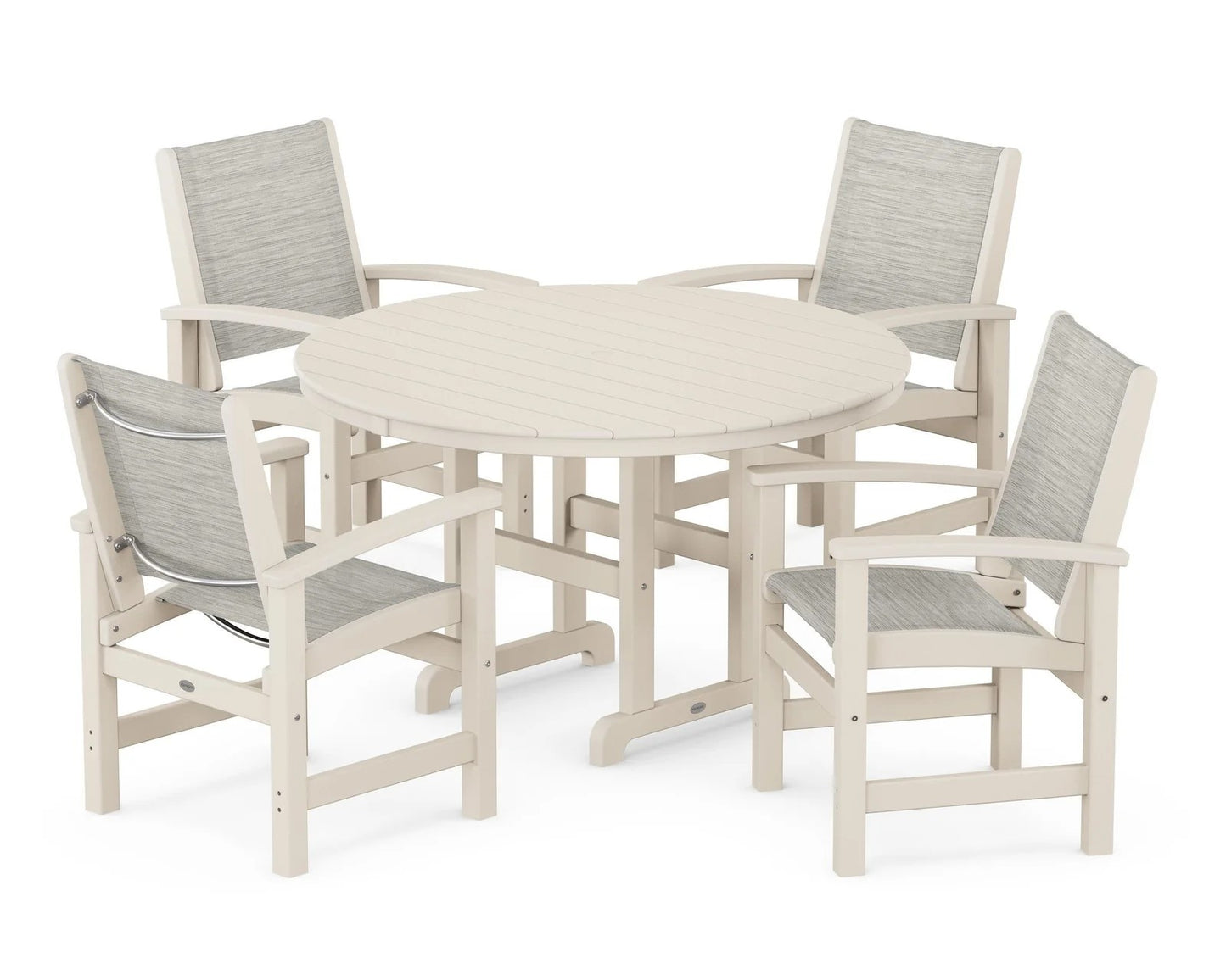 Polywood - Coastal 5-Piece Round Farmhouse Dining Set - FREE SHIPPING