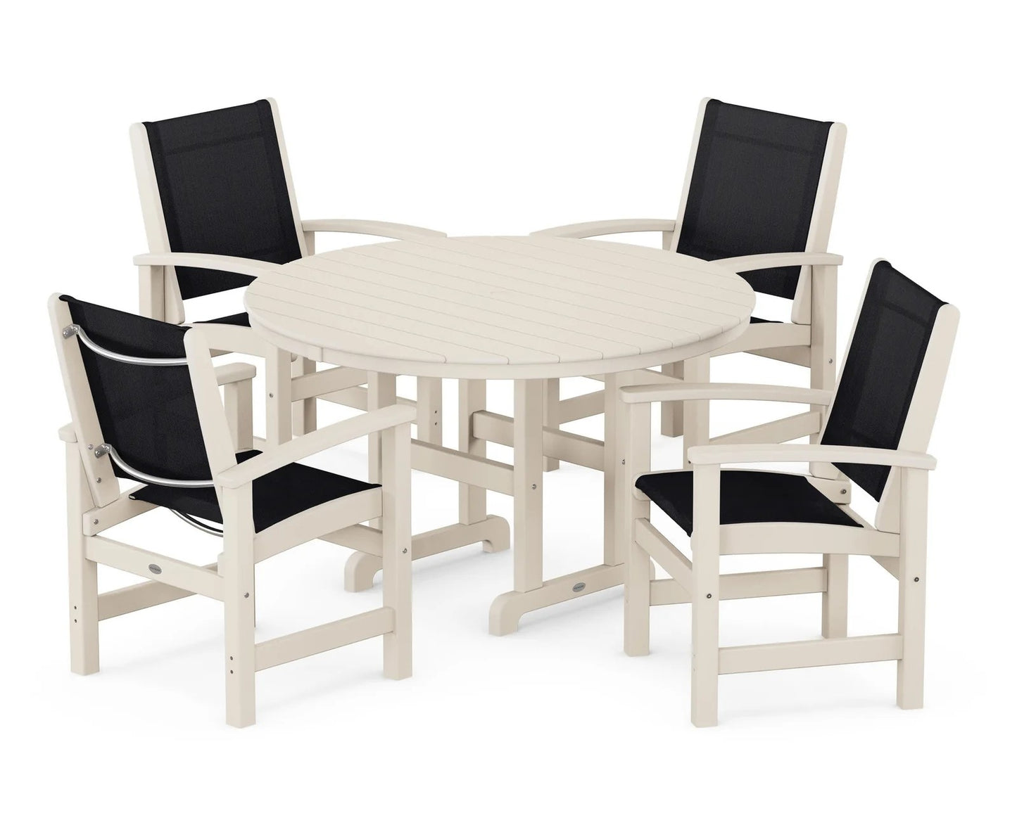 Polywood - Coastal 5-Piece Round Farmhouse Dining Set - FREE SHIPPING
